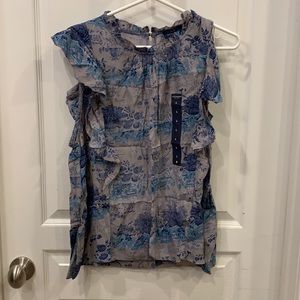 Lucky Brand Blue Floral Print Boho Top